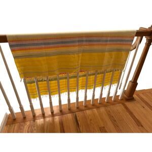 Vintage Yellow Southwest Woven Throw Blanket Tablecloth Tapestry Fringe 46.5”